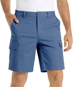 LCMTWX Mens Casual Shorts with Multiple Pockets for Comfort and Lightweight Twill Cotton Elastic Waist Casual Shorts for