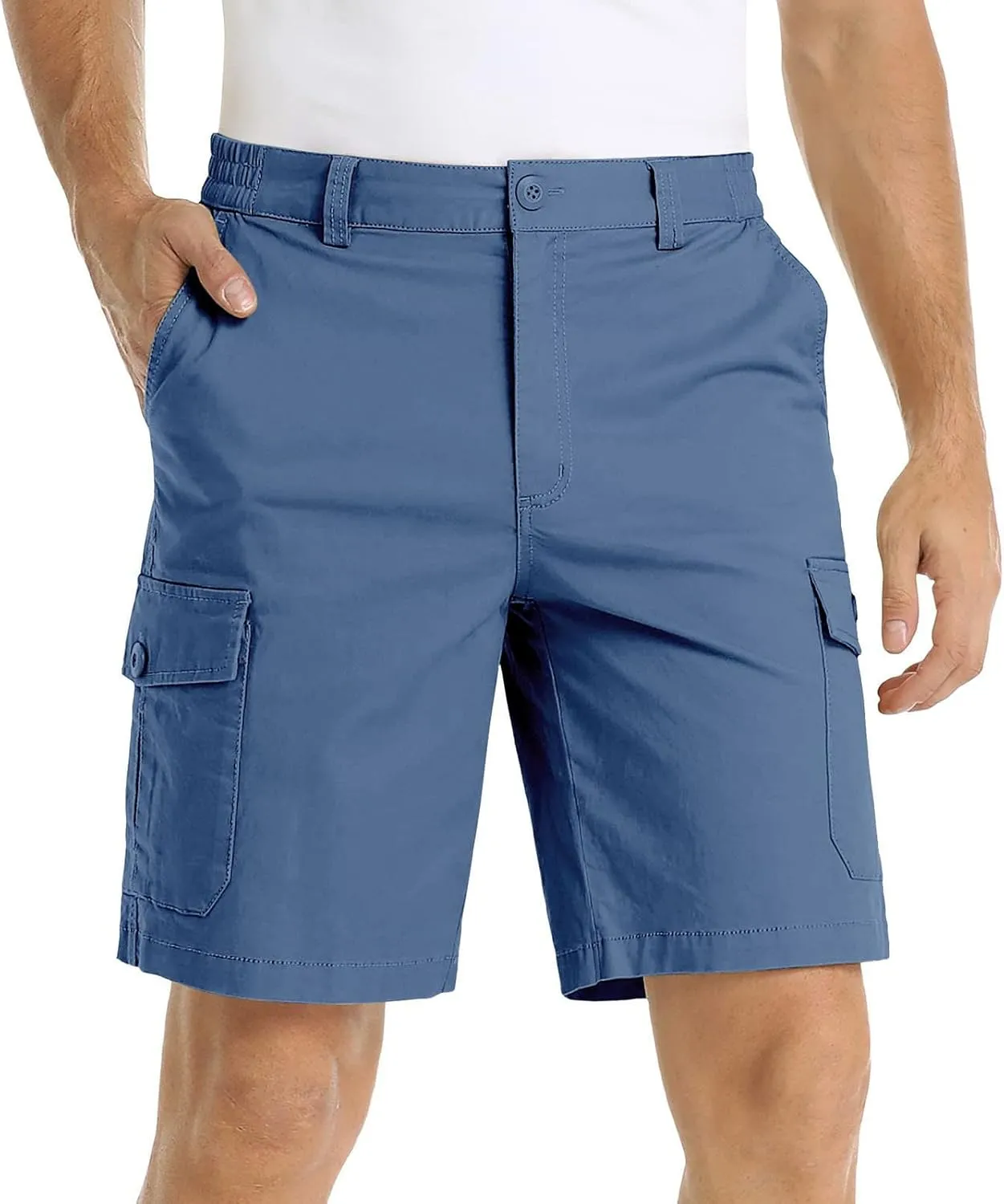 LCMTWX Mens Casual Shorts with Multiple Pockets for Comfort and Lightweight Twill Cotton Elastic Waist Casual Shorts for