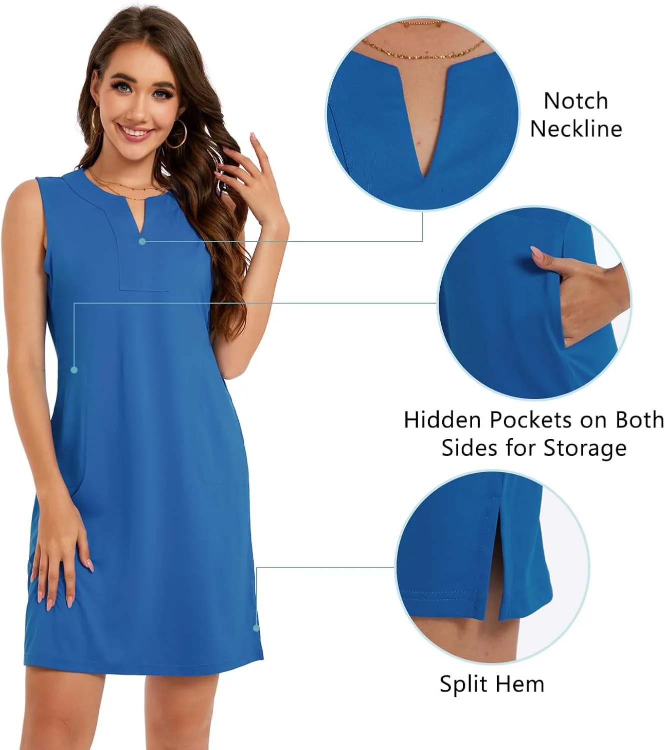 Lightbare Womens UPF 50  Casual Sundress Sleeveless Tank Dress Notch Neck Summer Floral Dresses with Pockets Loose Fit
