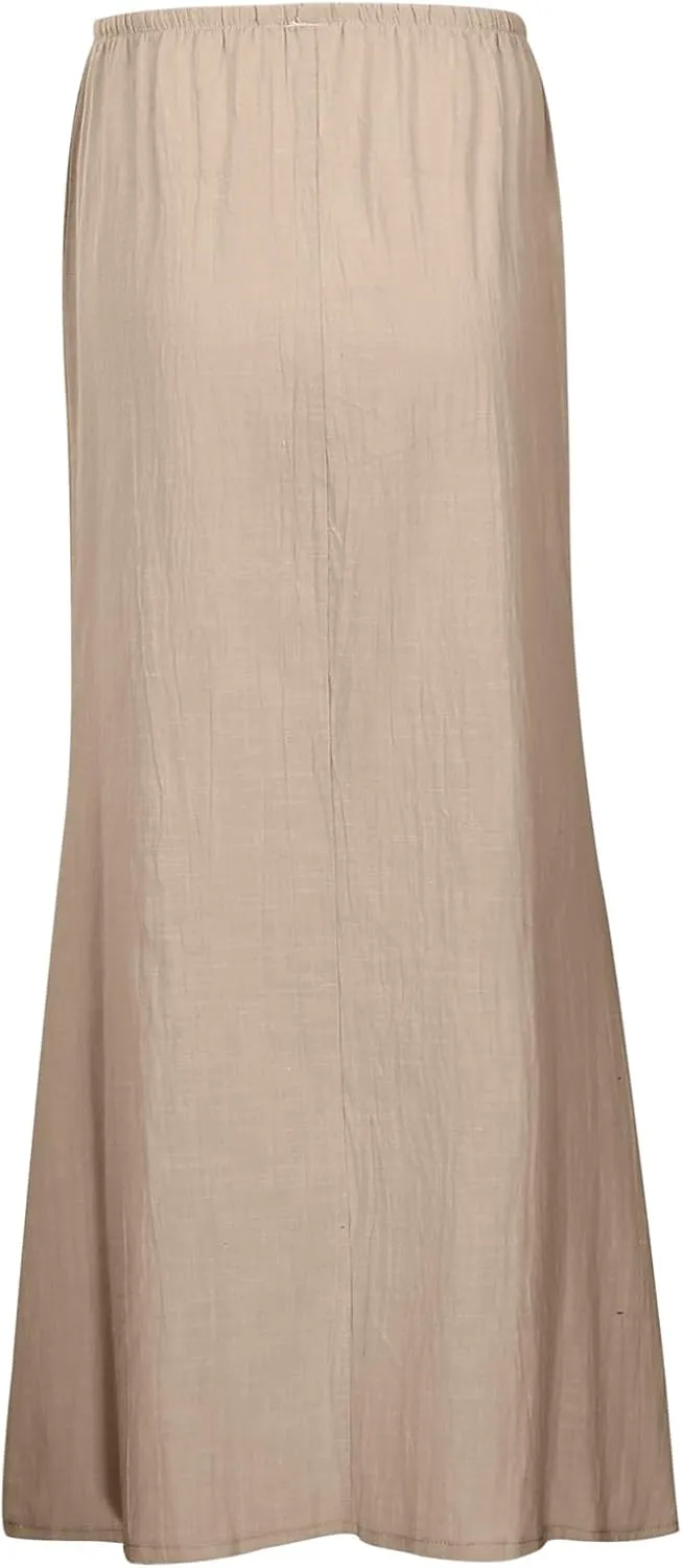 Linen Maxi Skirts For Women Trendy Summer Comfy Drawstring Waist A Line Dress Cute Vacation Boho Long Flowy Skirt