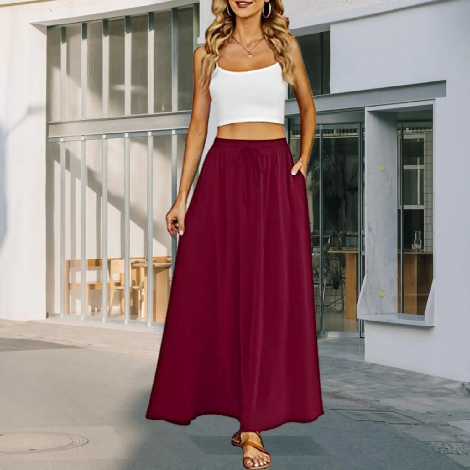 Long Skirts for Women Elegant Floral Pattern High Waist Boho Skirt A Line Midi Summer Beach Vacation Skirt