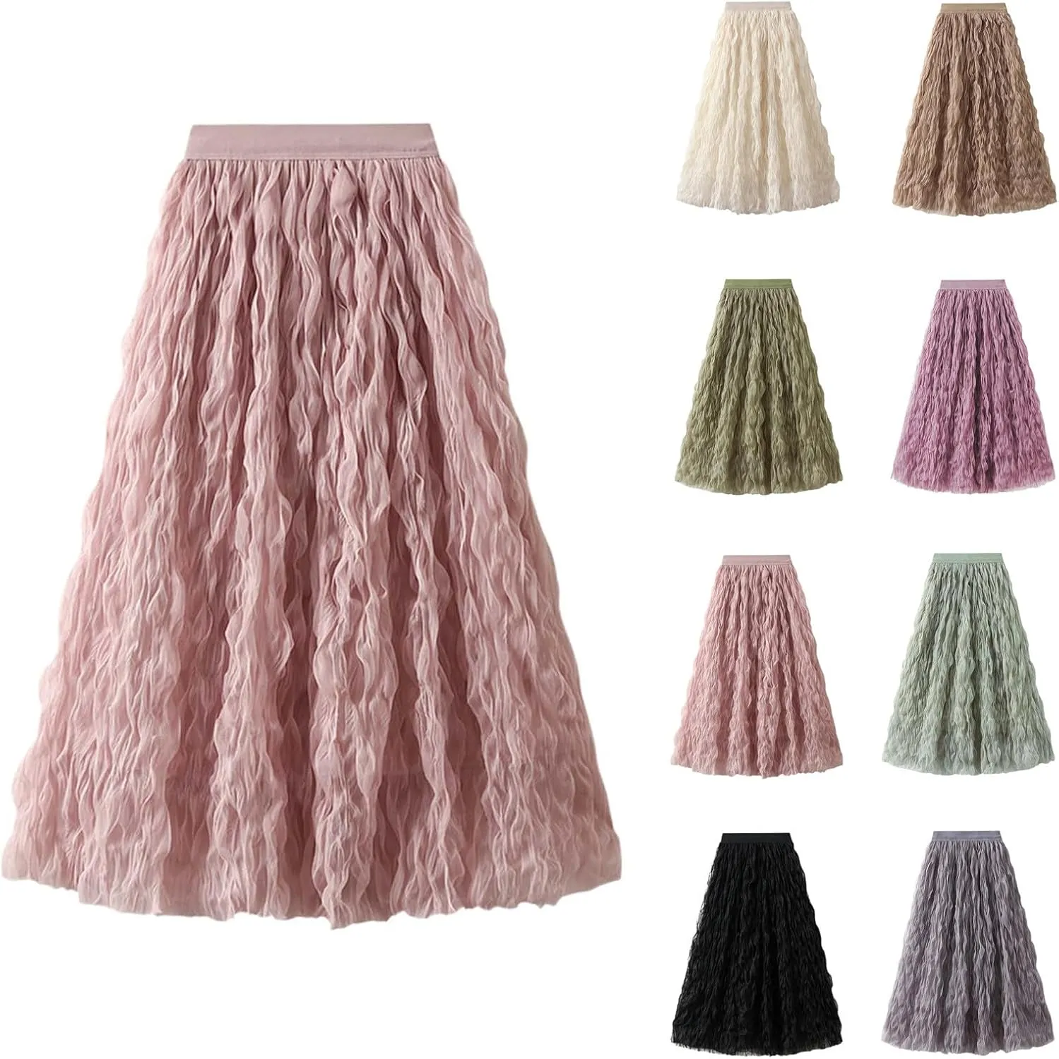 Long Tulle Skirt High Waist Loose A Line for Women Boho Summer Flare/Irregular Flowy Elegant for Parties Everyday Wear