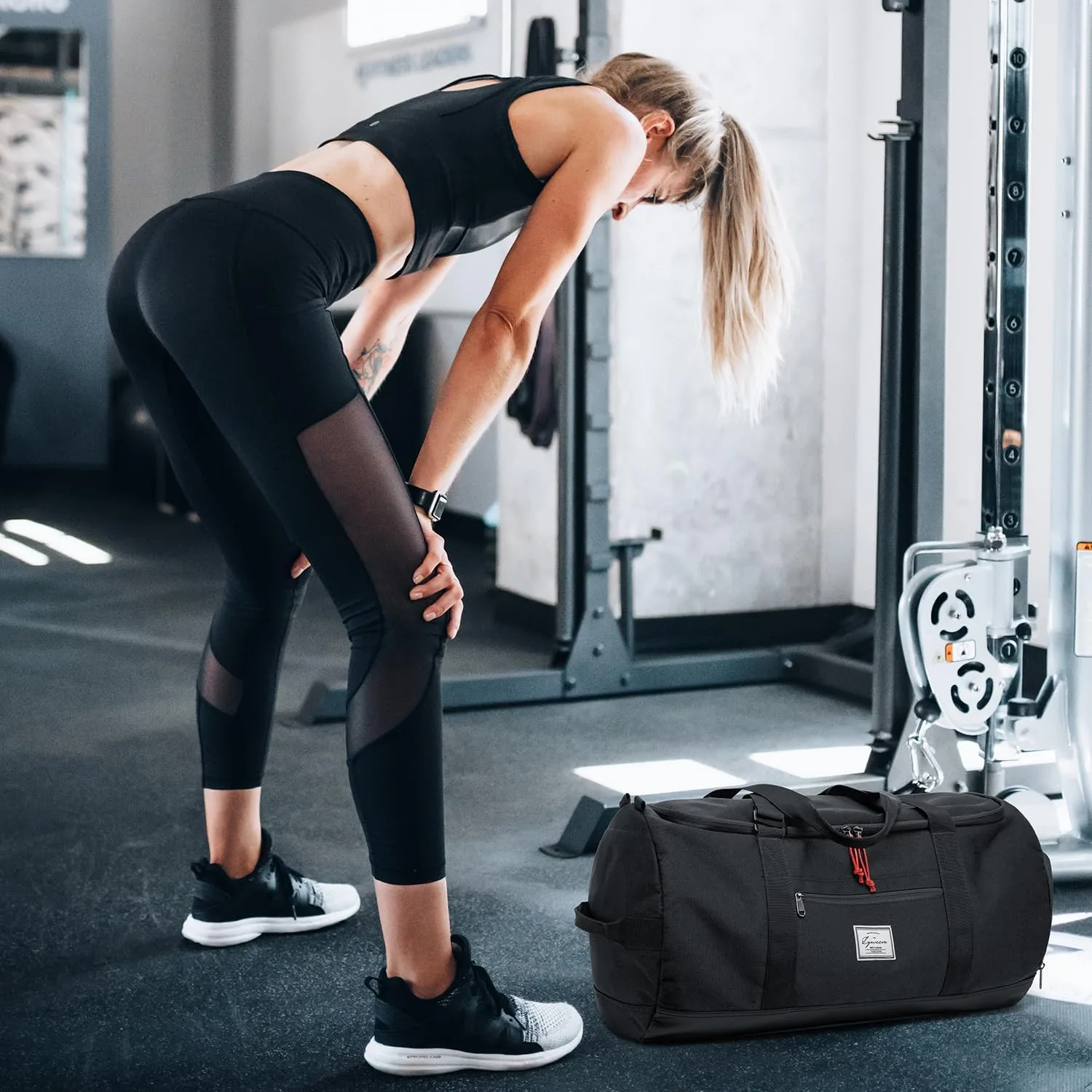 Lyweem Sports Gym Bag Men - Large 60L Travel Duffle Bag with Shoe Compartment Women, Weekender Backpack, Overnight Duffel Bag, Black