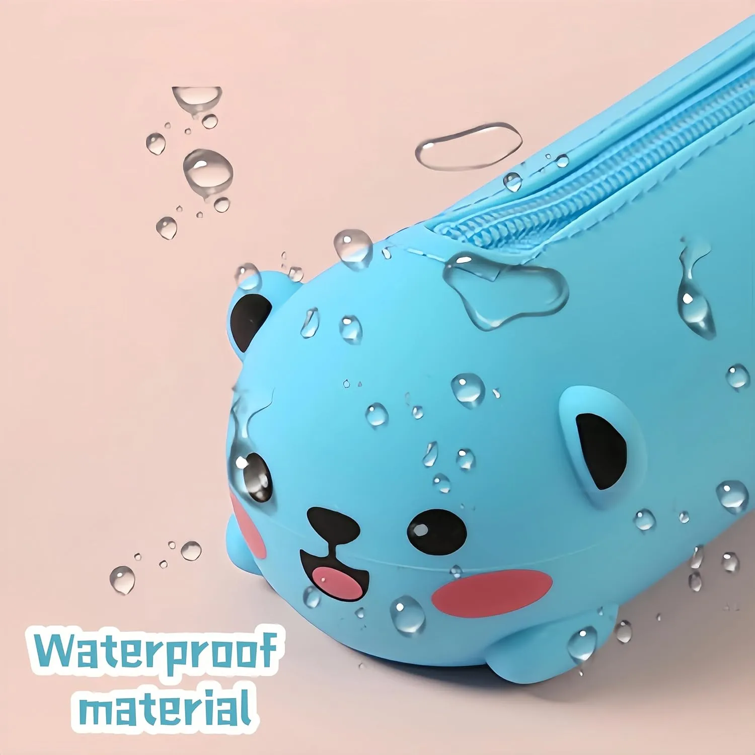 Macaroon Color Silicone Cute Bear/Tiger/Panda/Pig Shaped Cosmetic Bag Large Capacity Travel Stationery Storage Bag Suitable for Teenagers (Blue)