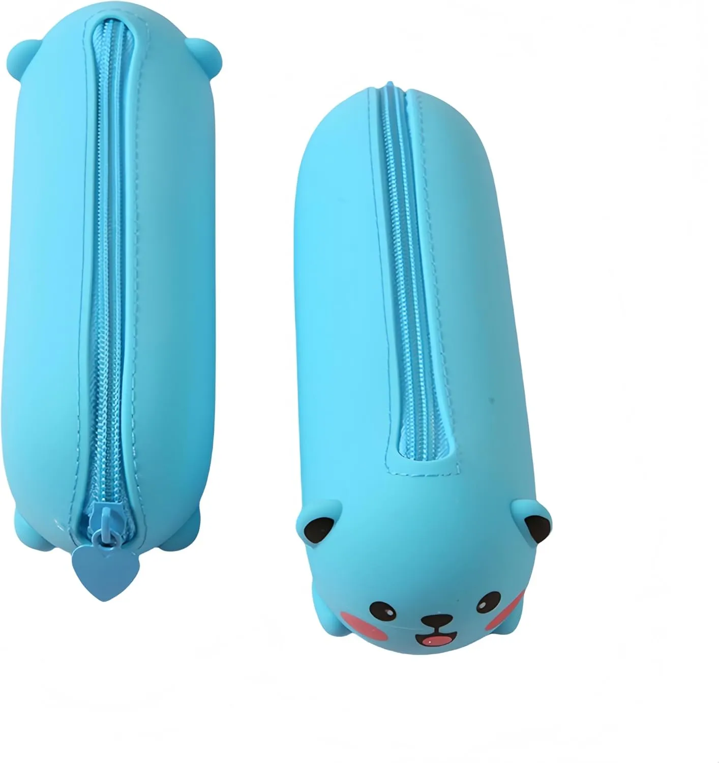 Macaroon Color Silicone Cute Bear/Tiger/Panda/Pig Shaped Cosmetic Bag Large Capacity Travel Stationery Storage Bag Suitable for Teenagers (Blue)