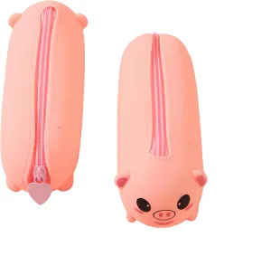 Macaroon Color Silicone Cute Bear/Tiger/Panda/Pig Shaped Cosmetic Bag Large Capacity Travel Stationery Storage Bag Suitable for Teenagers (Pink)