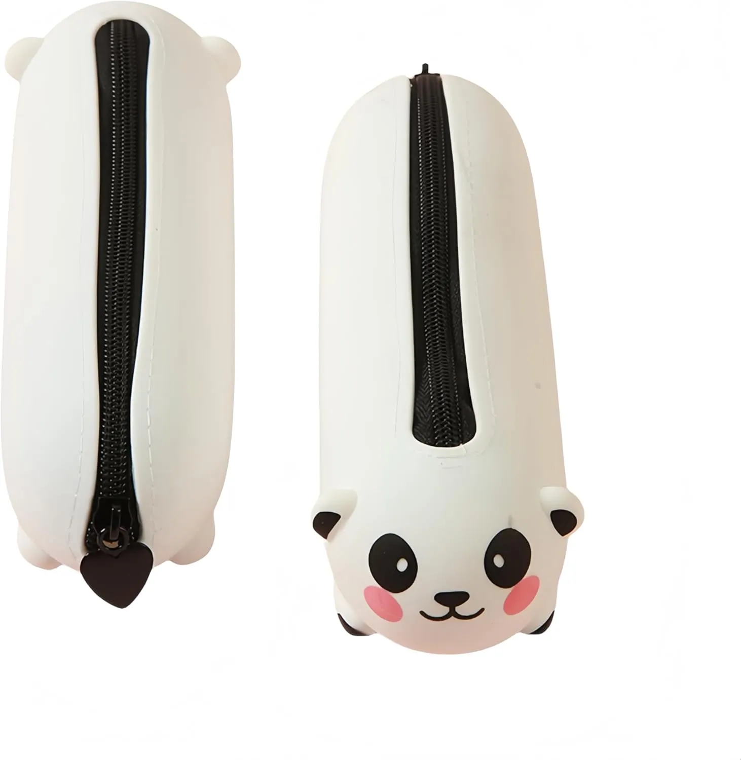 Macaroon Color Silicone Cute Bear/Tiger/Panda/Pig Shaped Cosmetic Bag Large Capacity Travel Stationery Storage Bag Suitable for Teenagers (White)