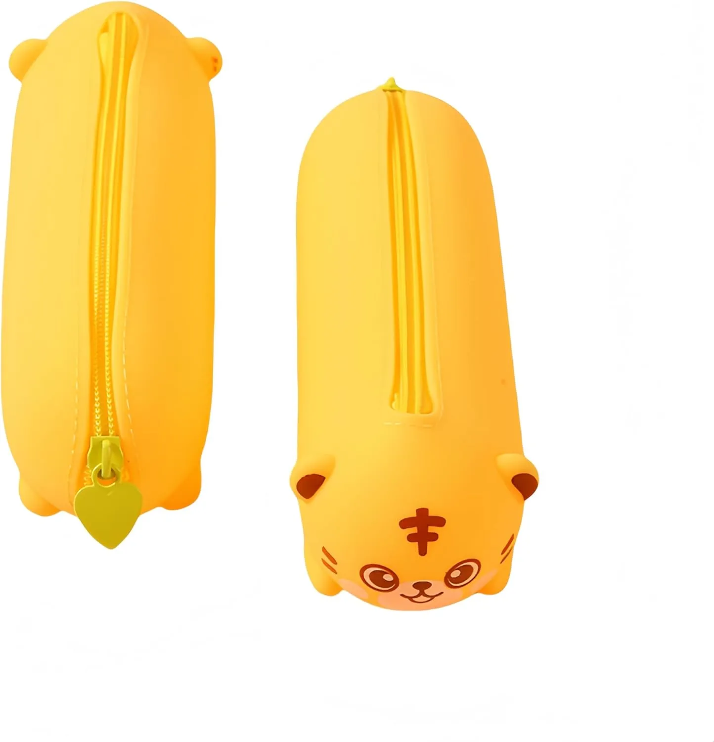 Macaroon Color Silicone Cute Bear/Tiger/Panda/Pig Shaped Cosmetic Bag Large Capacity Travel Stationery Storage Bag Suitable for Teenagers (Yellow)