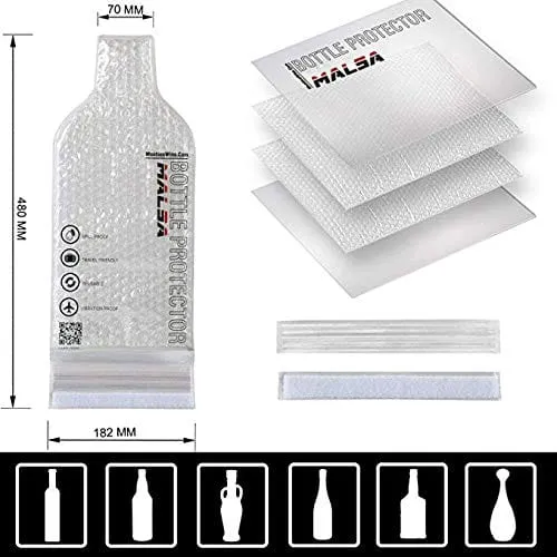 MALSA Wine Bottle Protector – Wine Sleeves Pack In Travel Luggage And Suitcase – Portable And Reusable Bags – Inner Skin With Tough Leak Proof Outside – Pack Of 4