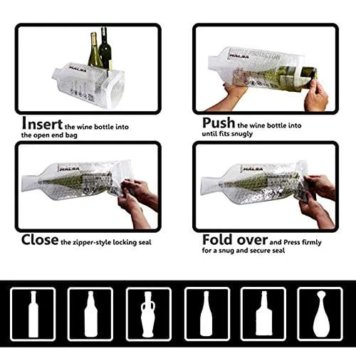 MALSA Wine Bottle Protector – Wine Sleeves Pack In Travel Luggage And Suitcase – Portable And Reusable Bags – Inner Skin With Tough Leak Proof Outside – Pack Of 4