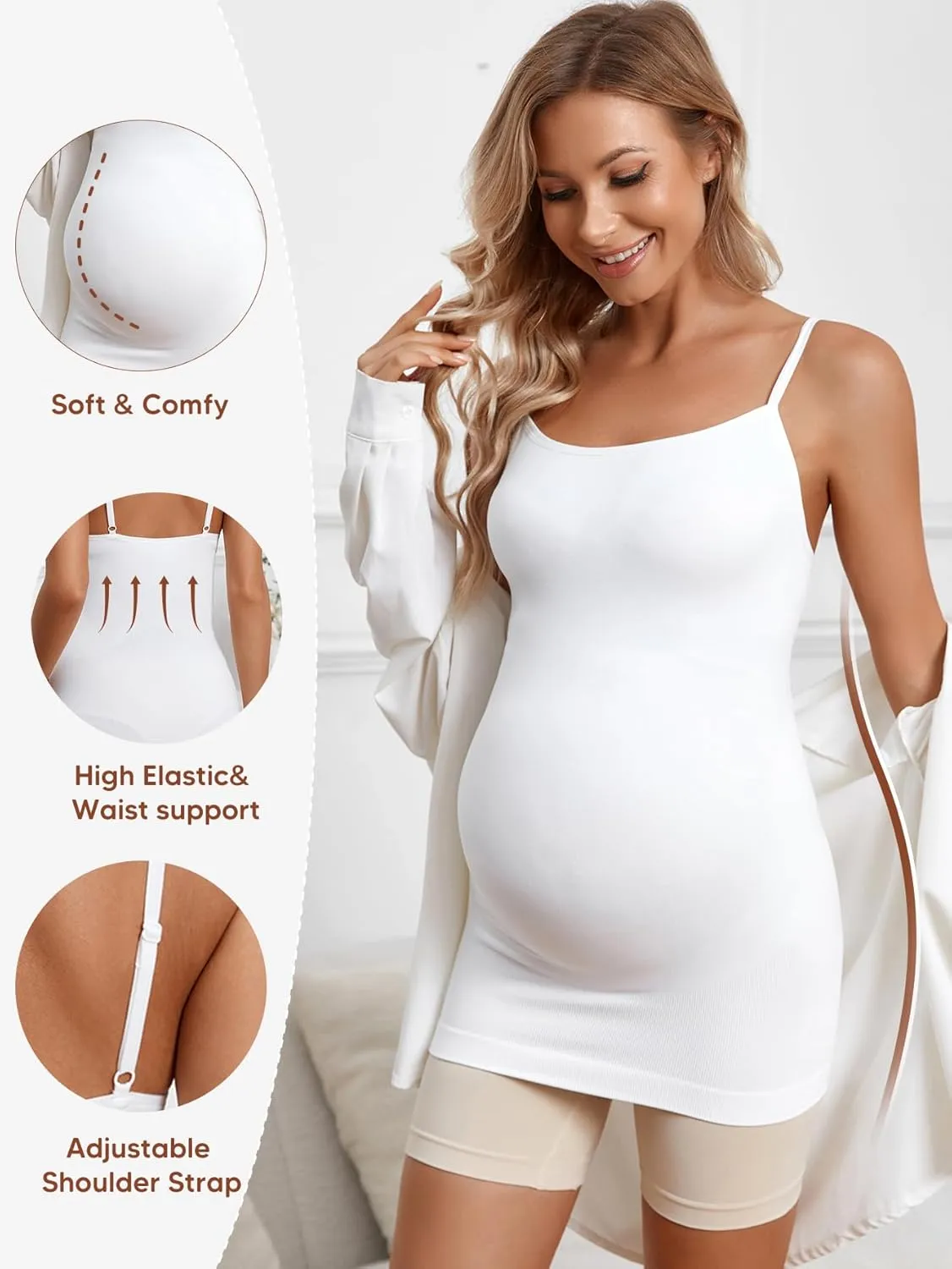 Maternity Tank Top for Women Ruched Pregnancy Nursing Tops with Adjustable Straps Athletic Yoga Shirts Camisole