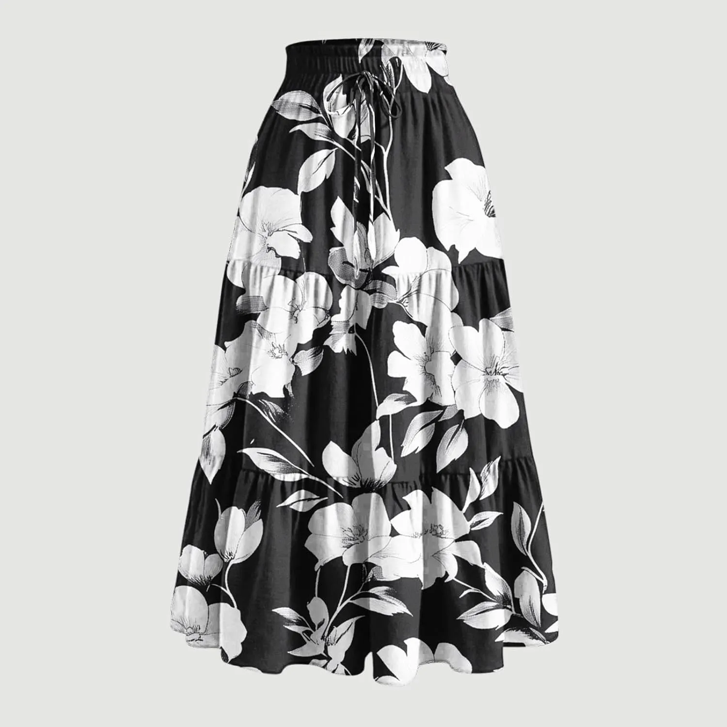 Maxi Skirts for Women Long Tiered A-Line Skirt 2025 Fashion Drawstring High Waist Ankle Length Summer Beach Clothes