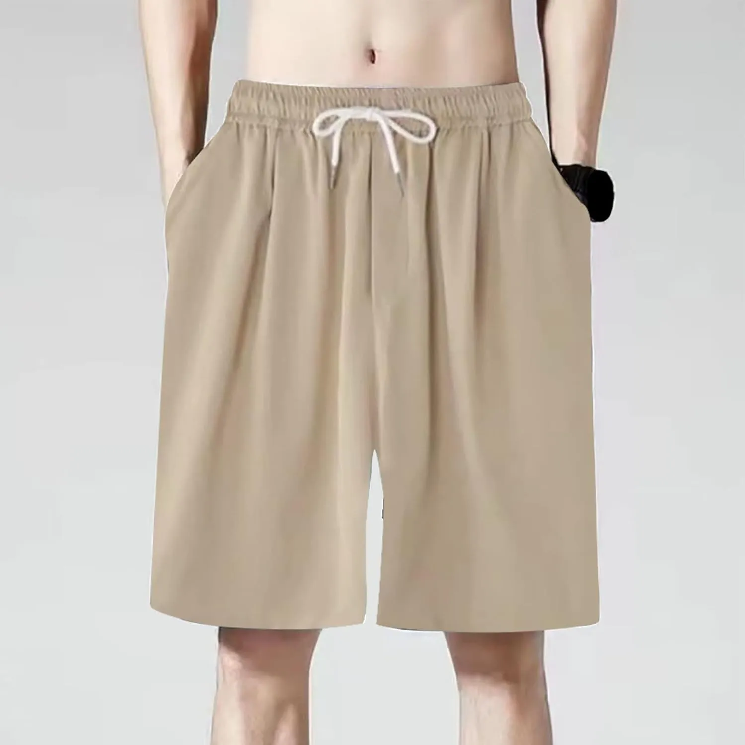 Mens 2024 Casual Shorts Breathable Plus Size Loose Summer Running Short Pants Drawstring Elastic Waisted Beach Vacation Short