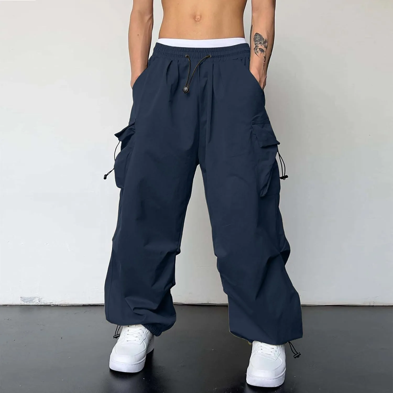 Mens Cargo Pant Elastic Waist Work Pant Multi Pockets Casual Stretchy Outdoor Pants