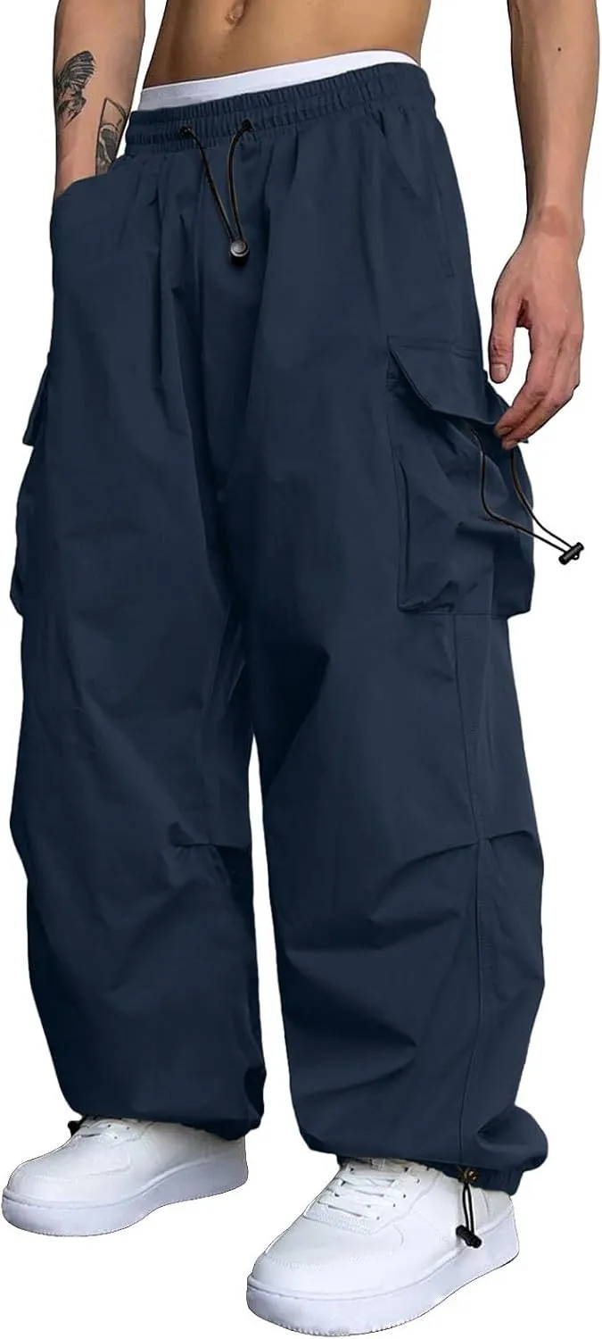 Mens Cargo Pant Elastic Waist Work Pant Multi Pockets Casual Stretchy Outdoor Pants