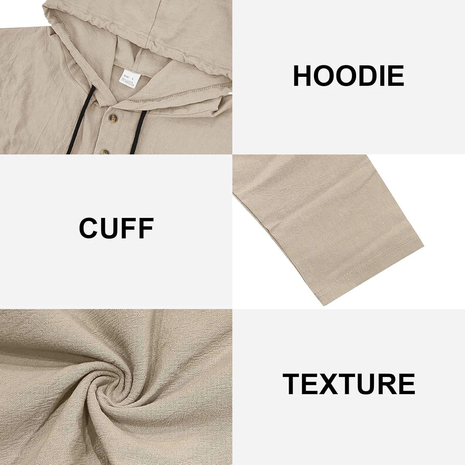 Mens Cotton Linen Hoodies Long Sleeve Button Down Shirts Casual Hawaiian Beach Yoga Sweatshirts