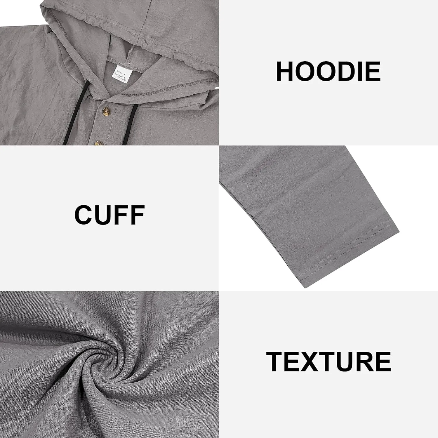 Mens Cotton Linen Hoodies Long Sleeve Button Down Shirts Casual Hawaiian Beach Yoga Sweatshirts