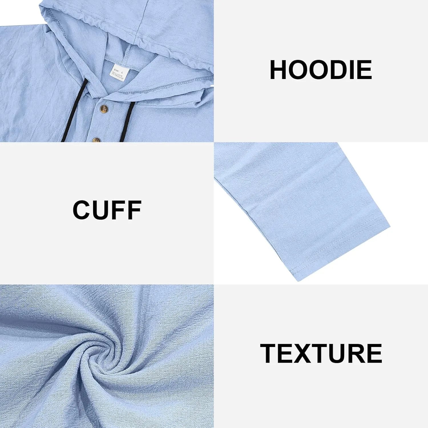 Mens Cotton Linen Hoodies Long Sleeve Button Down Shirts Casual Hawaiian Beach Yoga Sweatshirts