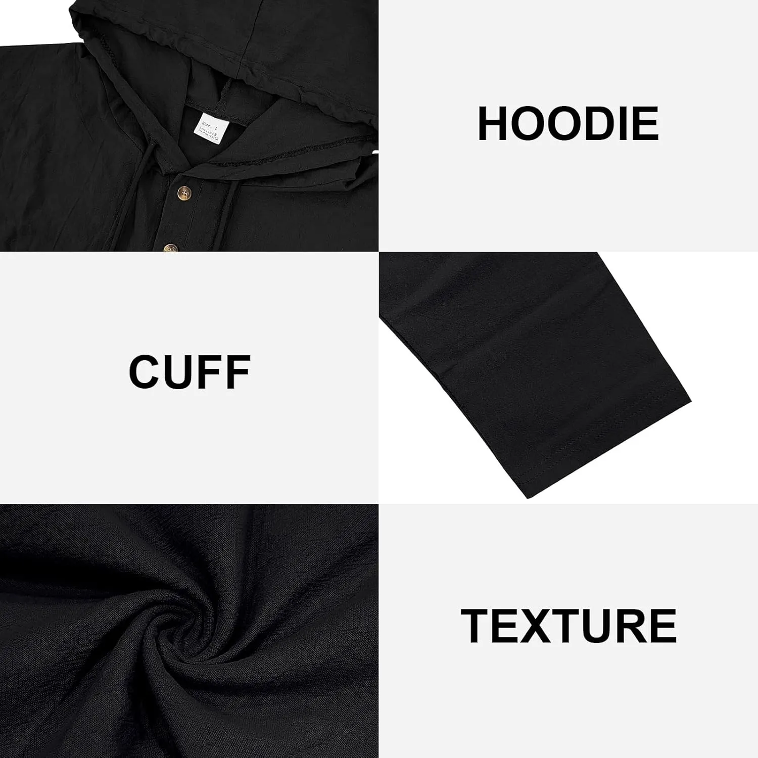 Mens Cotton Linen Hoodies Long Sleeve Button Down Shirts Casual Hawaiian Beach Yoga Sweatshirts
