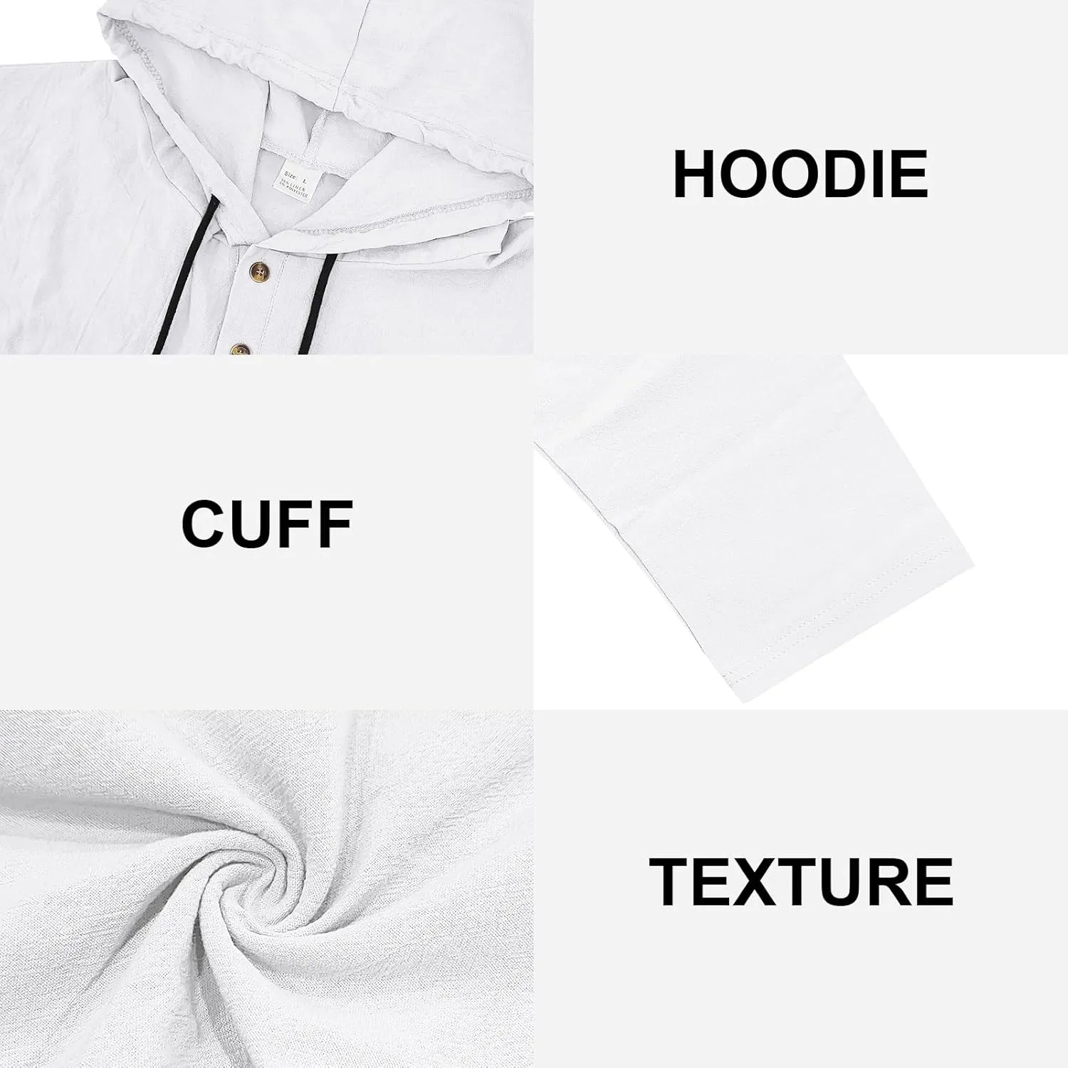 Mens Cotton Linen Hoodies Long Sleeve Button Down Shirts Casual Hawaiian Beach Yoga Sweatshirts