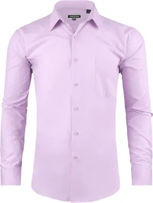 Men's Dress Shirt Regular Fit Long Sleeve Wrinkle-Resistant Business Formal Solid Button Down Shirts with Pocket
