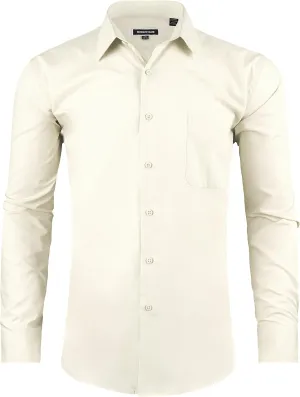 Men's Dress Shirt Regular Fit Long Sleeve Wrinkle-Resistant Business Formal Solid Button Down Shirts with Pocket
