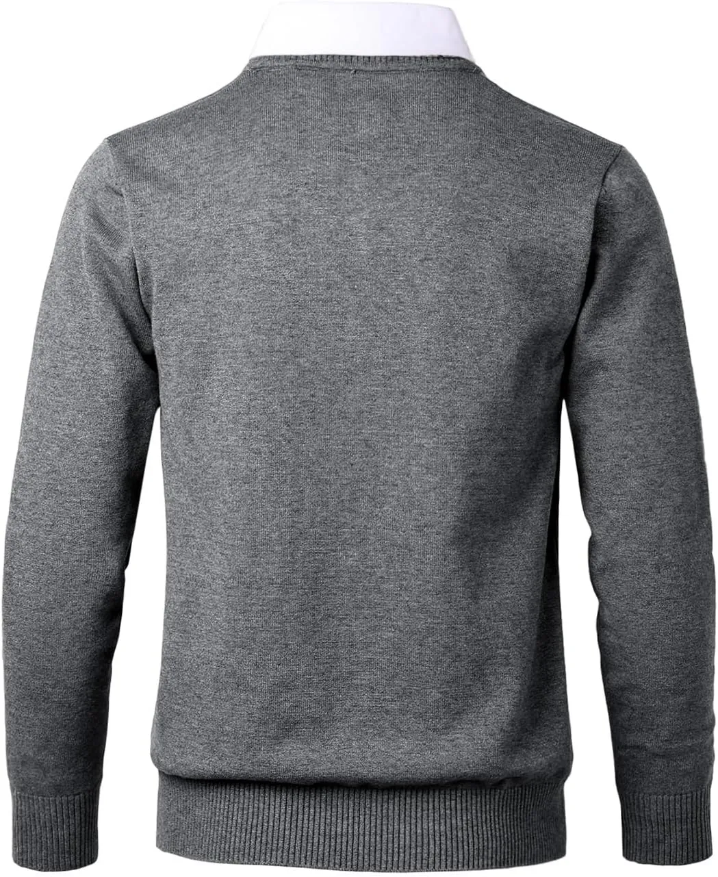 Men's Knit Sweater Fashion Pullover Soft Touch V-Neck Sweatshirt Top with Plaid or White Mock Shirt Collar