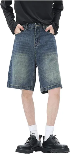 Men's Loose Fit Denim Shorts Baggy Casual Summer Wide Leg Long Jean Jorts Hip Hop Shorts Trendy Outfits