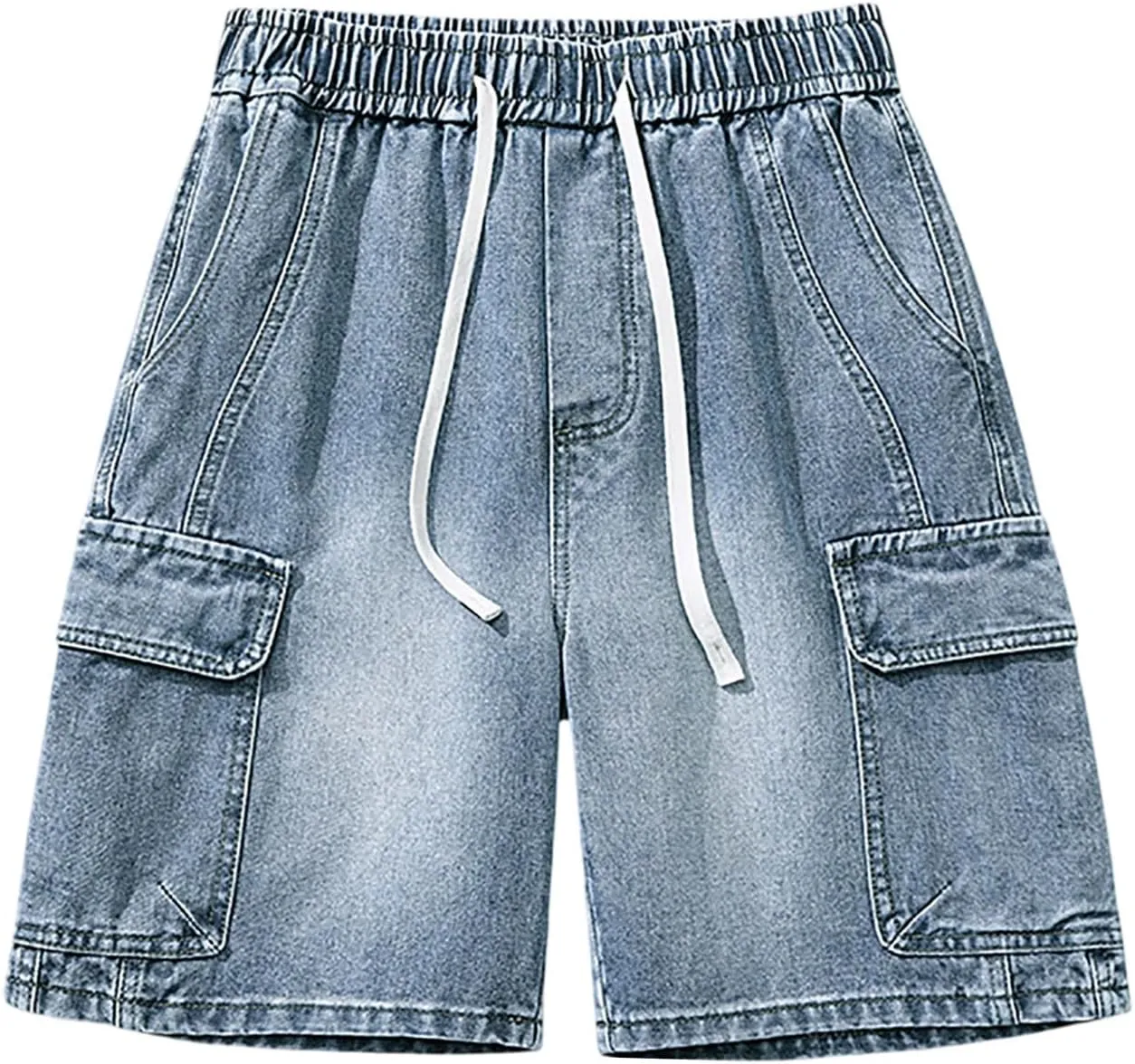 Men's Wide Leg Hip Hop Mid Jean Shorts Baggy Denim Shorts with Pockets Skateboard Pants Streetwear
