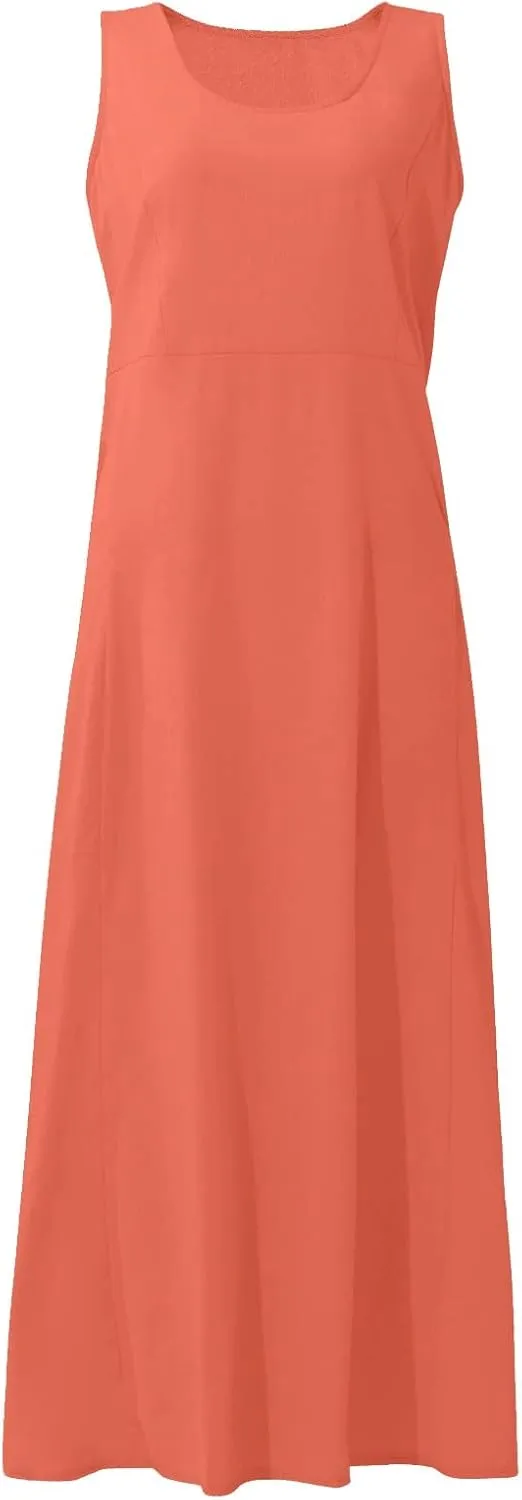 midelxp Summer Sundresses for Women Casual Loose Swing Beach Tank Dresses Sleeveless Solid Color Long Dresses with Pocket