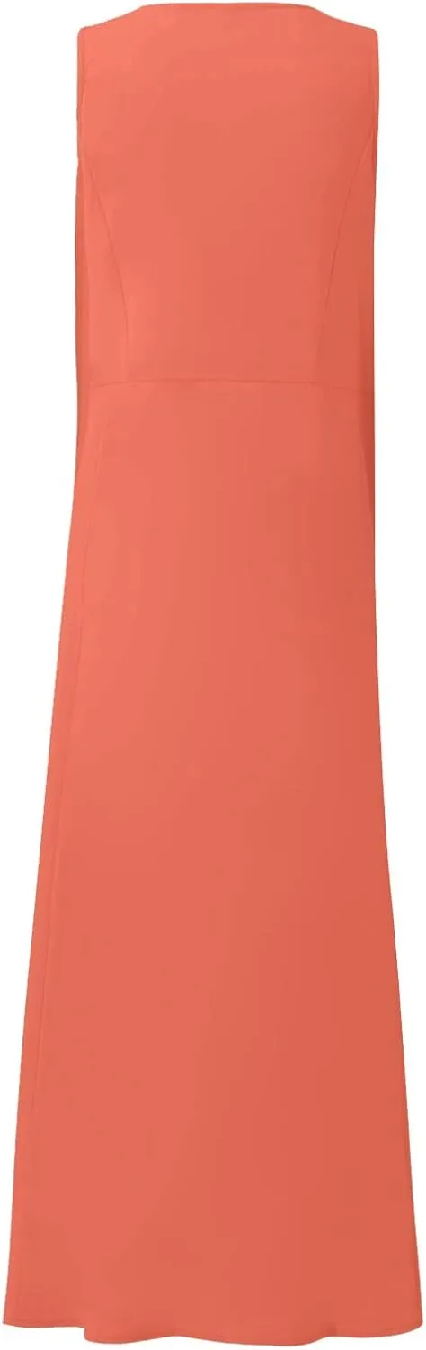 midelxp Summer Sundresses for Women Casual Loose Swing Beach Tank Dresses Sleeveless Solid Color Long Dresses with Pocket