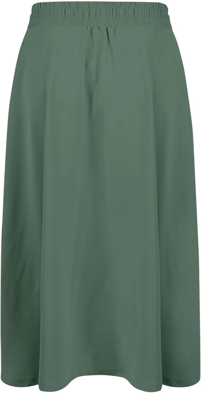 Midi Skirts for Women Trendy Summer Floral A Line Skirts Elastic High Waisted Boho Beach Swing Flowy Skirt w/Pockets
