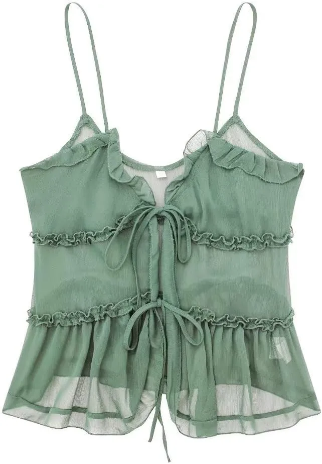 MOLERFO Womens Camisole Tops Tees Tank Elegant Ladies Cami Tops Y2k Halter Neck Sexy Crop Top Vest (Green,XS)