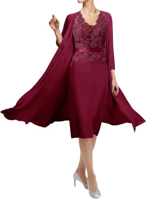 Mother of The Bride Dresses for Wedding Two Piece Evening Formal Dress Lace Wedding Guest Dresses V Neck Chiffon Jacket
