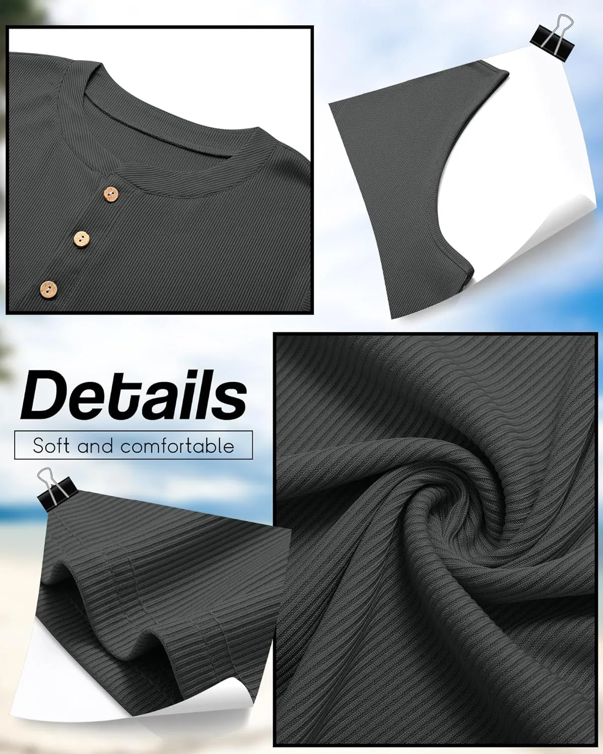 Neer 3 Pack Ribbed Tank Tops for Men Summer Sleeveless Henley Shirts Crewneck Tees Muscle Slim Fit Tank Top