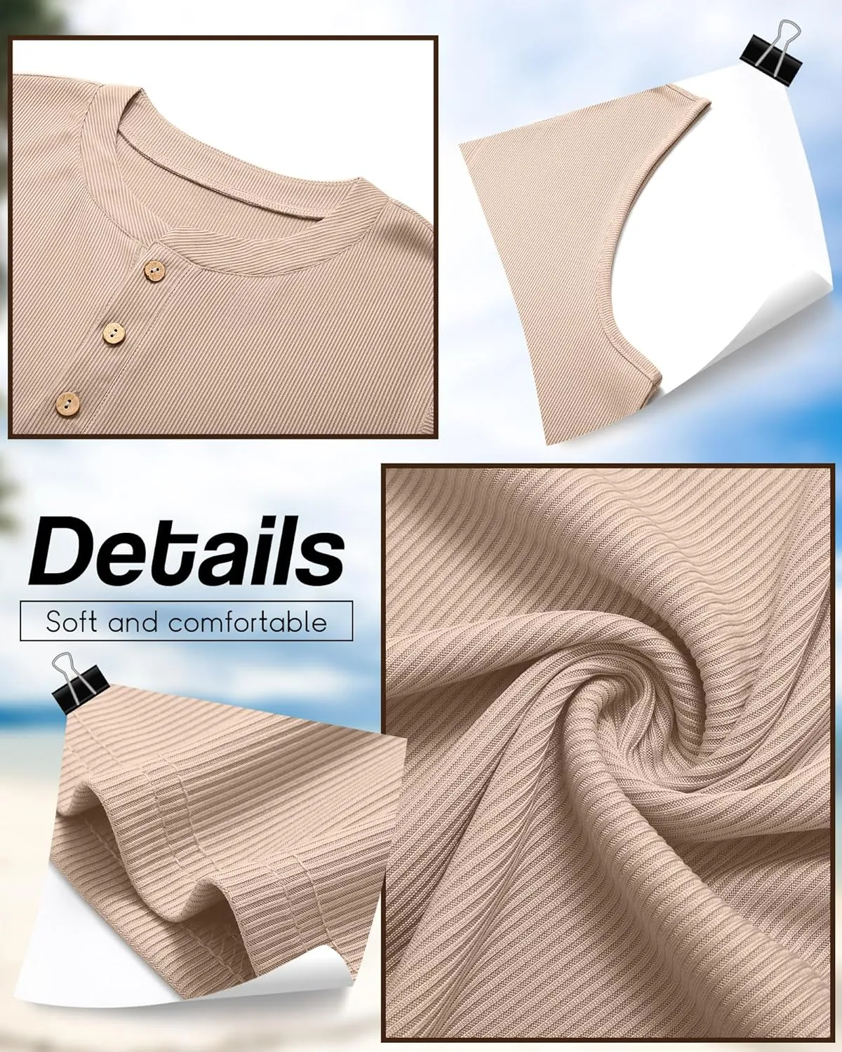 Neer 3 Pack Ribbed Tank Tops for Men Summer Sleeveless Henley Shirts Crewneck Tees Muscle Slim Fit Tank Top