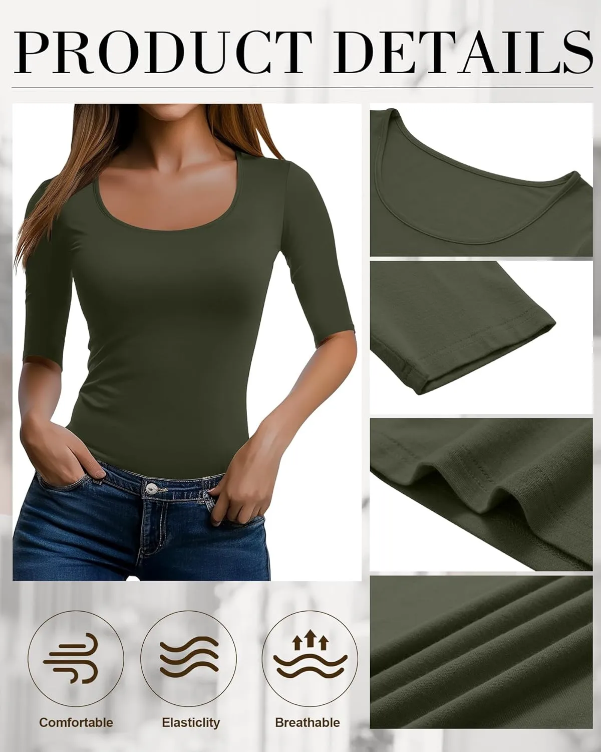 Neer 3 Pack Women's Scoop Neck Stretchy Tops Cotton Half Sleeve Slim Fitted T-Shirts Tight Casual Basic Summer Tees