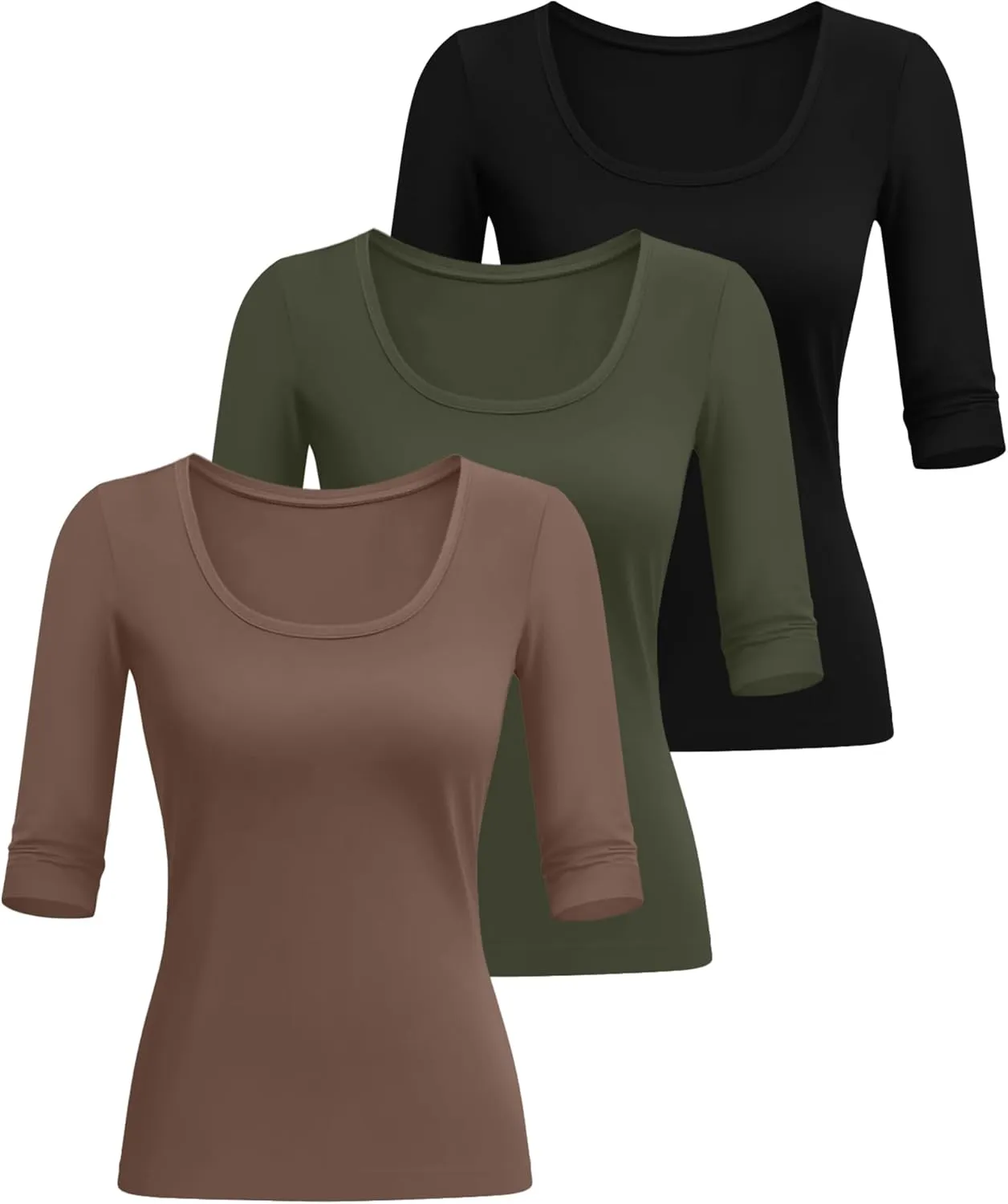 Neer 3 Pack Women's Scoop Neck Stretchy Tops Cotton Half Sleeve Slim Fitted T-Shirts Tight Casual Basic Summer Tees