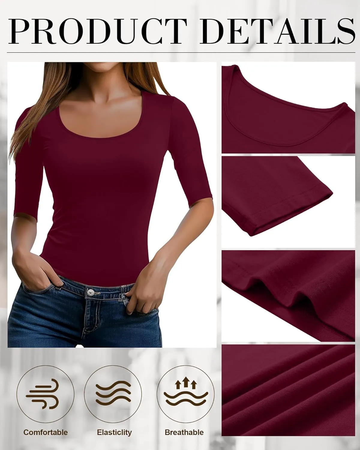 Neer 3 Pack Women's Scoop Neck Stretchy Tops Cotton Half Sleeve Slim Fitted T-Shirts Tight Casual Basic Summer Tees