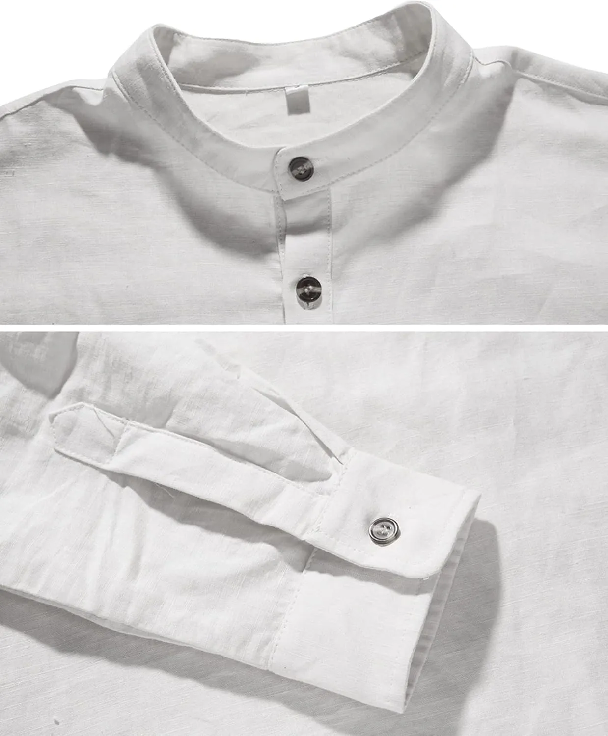 NITAGUT Men Henley Neck Long Sleeve Daily Look Linen Shirts