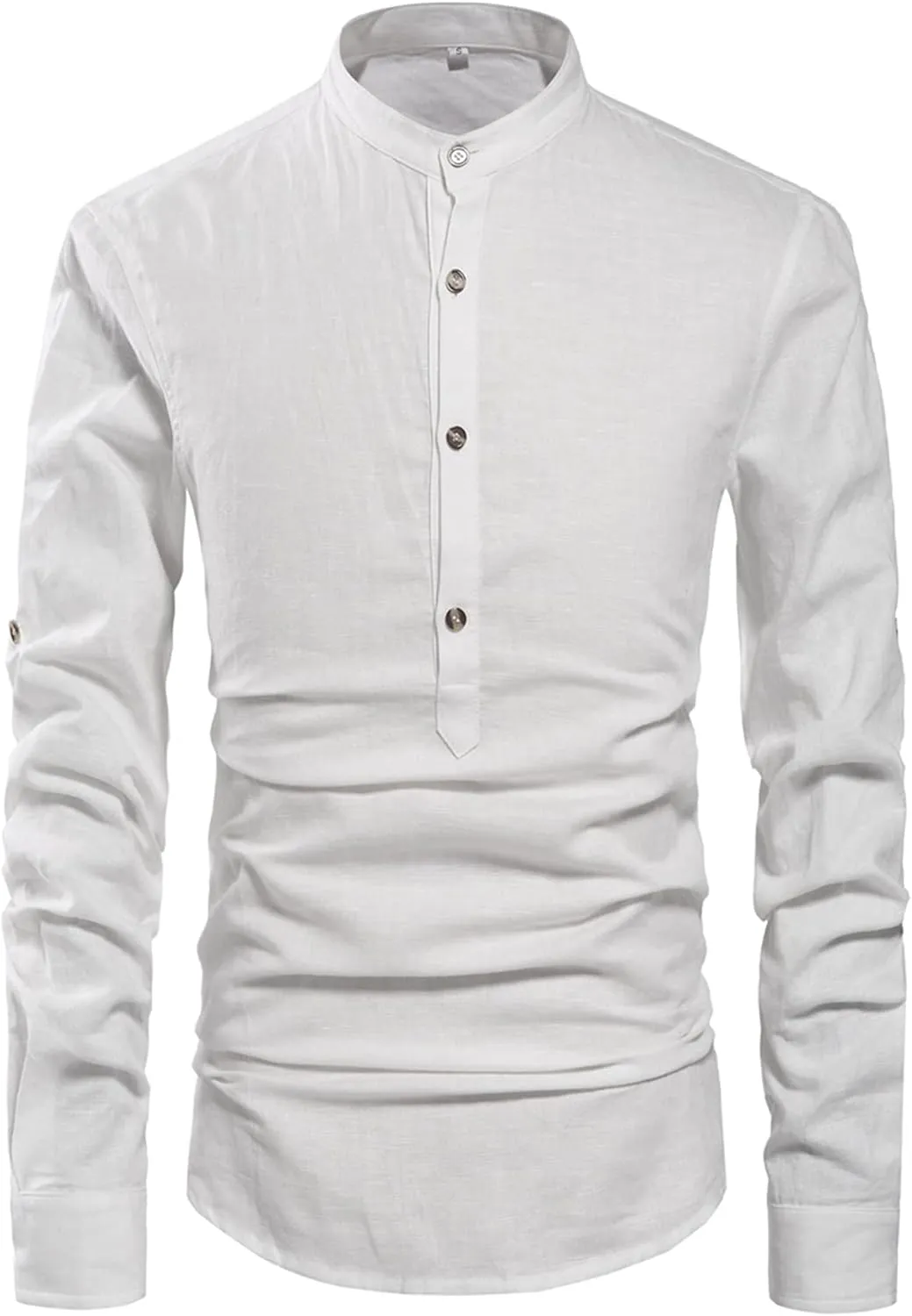 NITAGUT Men Henley Neck Long Sleeve Daily Look Linen Shirts