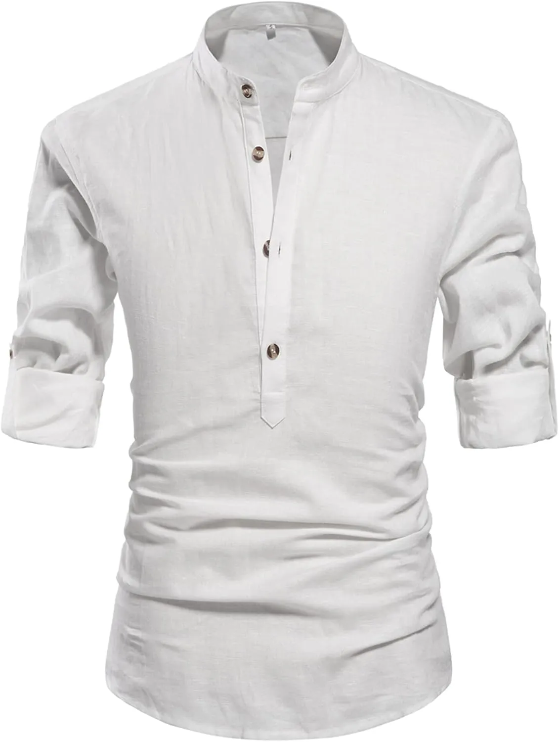 NITAGUT Men Henley Neck Long Sleeve Daily Look Linen Shirts