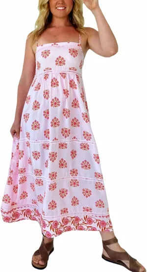 NUFIWI Women Boho Spaghetti Strap Graffiti Cami Long Dress Cute Flowy Swing Maxi Dress Colorful A Line Sundress
