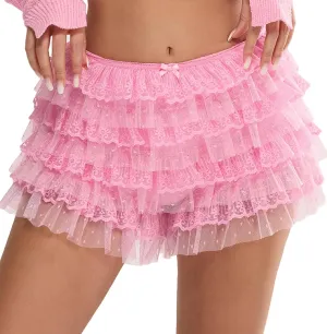 NUFIWI Women Lolita Bloomers Cute Ruffle Shorts Lace Pumpkin Pants Sexy Boyshorts Layered Bottoms Y2k Sweet Pettipants
