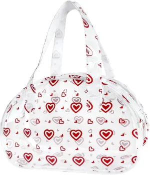 ONEART Portable Clear Makeup Bag Heart Theme Waterproof Half-moon Handbags with Zipper Cosmetic Pouch for Women toiletry Bag
