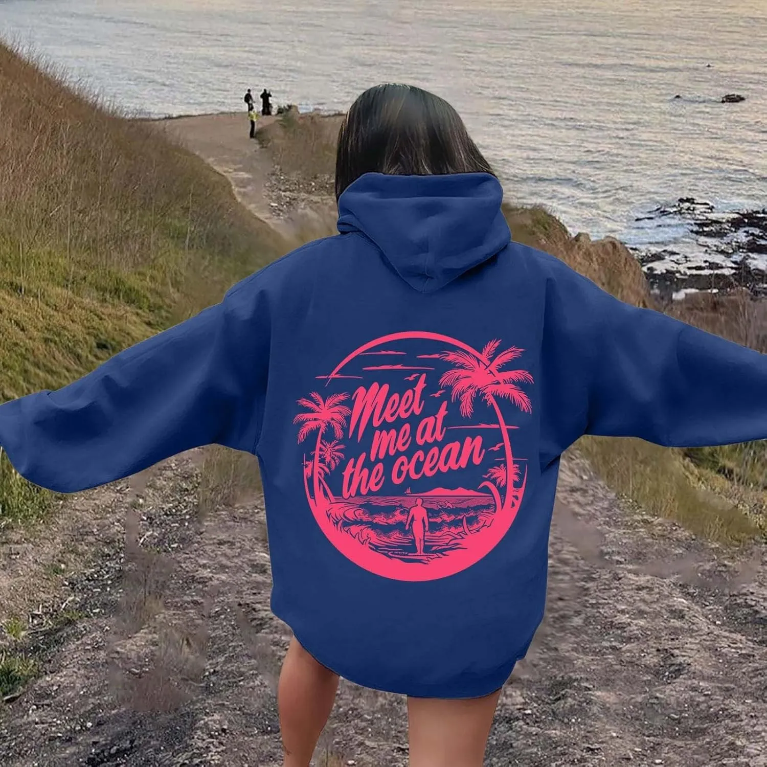 Oversized Hoodies for Women, Teen Girls Preppy Sweatshirt Long Sleeve Y2K Graphic Tees with Pockets