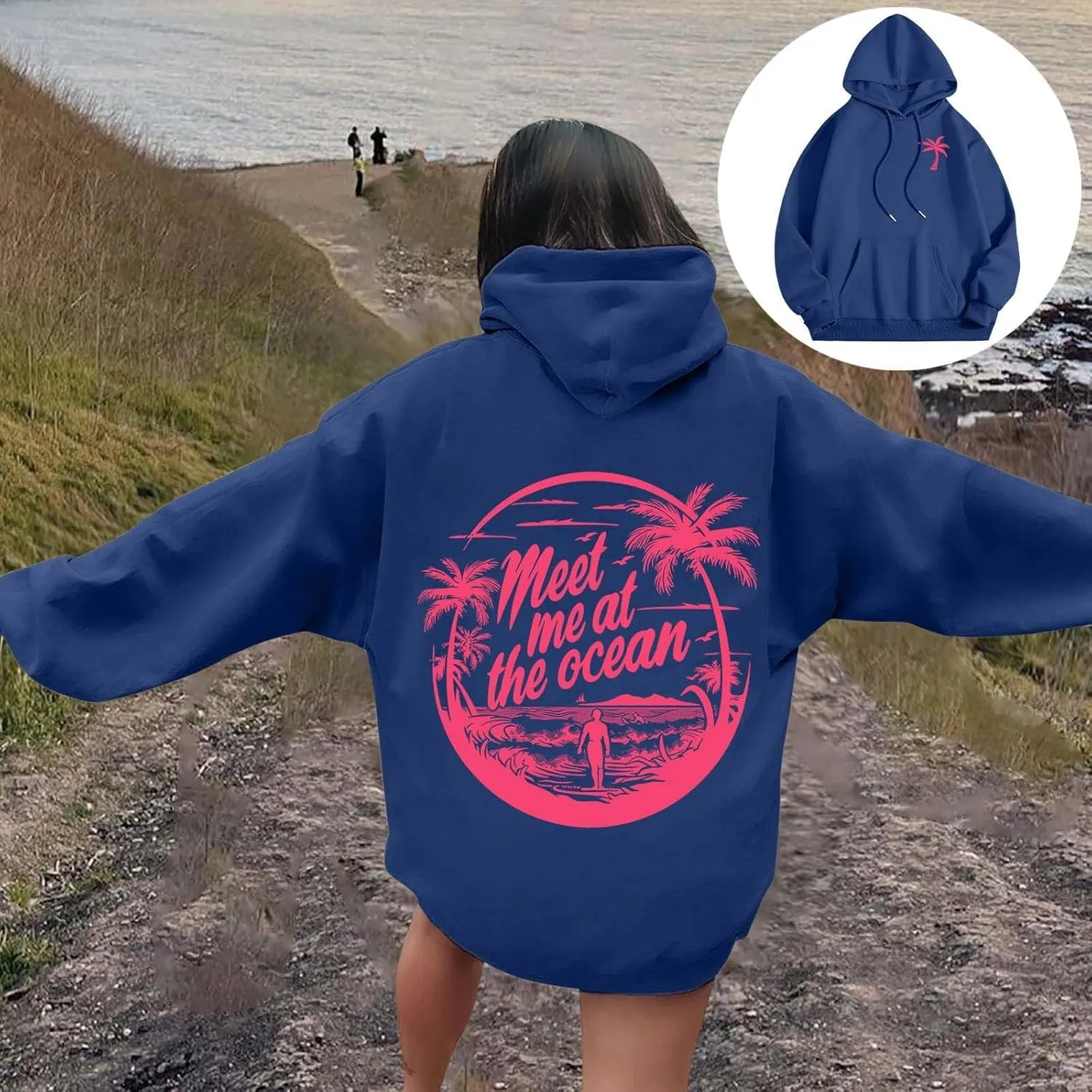 Oversized Hoodies for Women, Teen Girls Preppy Sweatshirt Long Sleeve Y2K Graphic Tees with Pockets