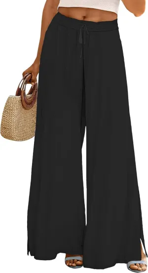 Palazzo Pants for Women Floral Summer Boho Casual Wide Leg Beach High Waist Lounge Ladies Trousers with Pockets