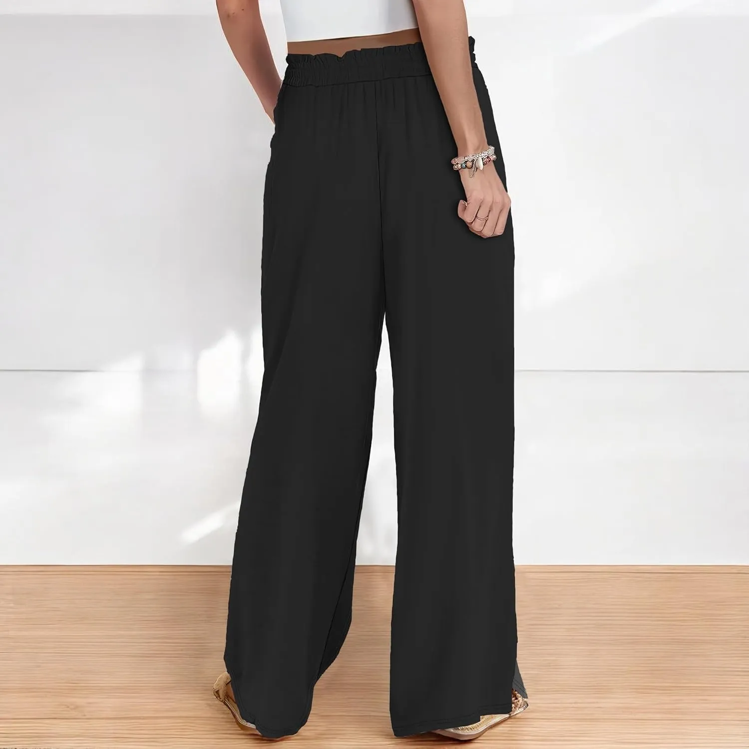 Palazzo Pants for Women Floral Summer Boho Casual Wide Leg Beach High Waist Lounge Ladies Trousers with Pockets