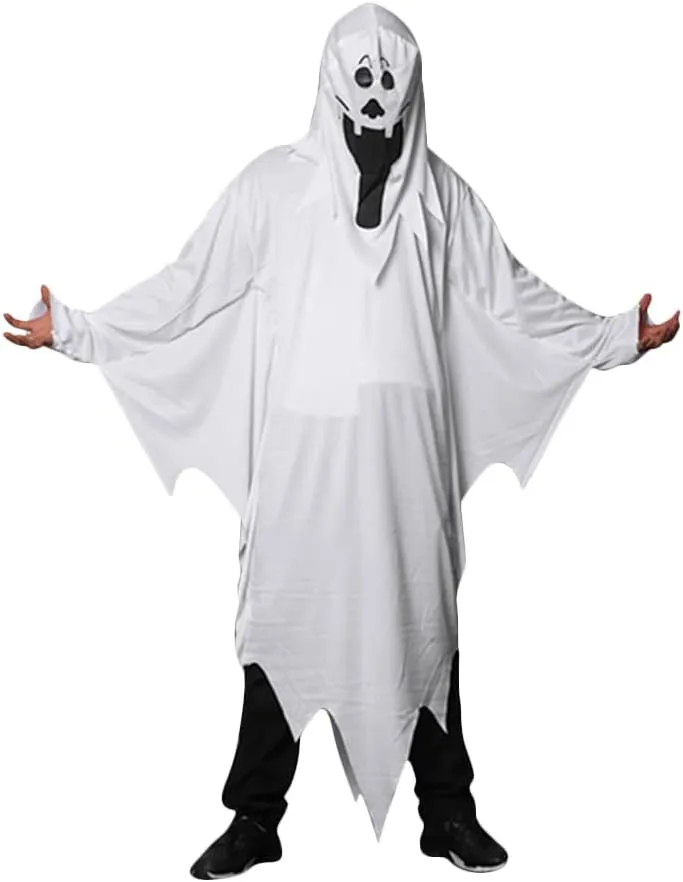 PENINSULA LOVE Halloween Ghost Costume White Ghost Cloak Vampire Role Play Party Costume Robe with Mask for Men Women